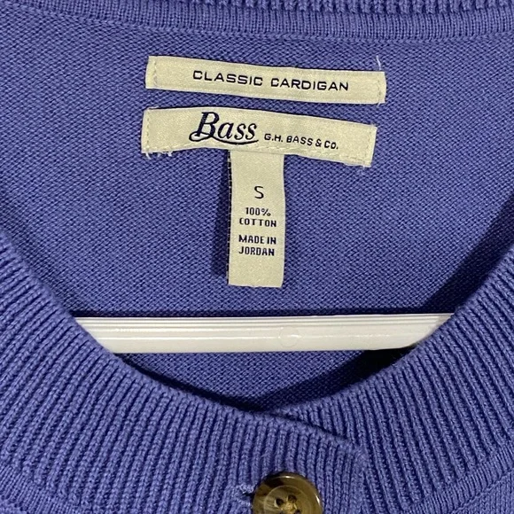 90s G.H. Bass Pocket Button Front Cotton Cardigan Vintage Blue Small - Picture 3 of 4